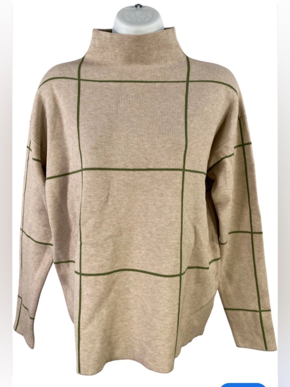 Tahari Cream Sweater with Green Windowpane